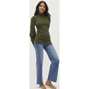 NEW Hill House Home Olive Ribbed Winter Sweater Long Sleeve Pullover Top XS